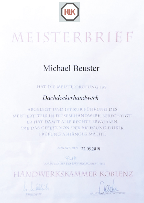 Meisterbrief Michael Beuster